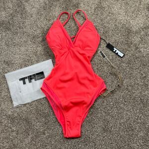 TA3 Sculpting Swimsuit Meshy One Piece XS X-Long Hot Coral NWT $170 Sexy